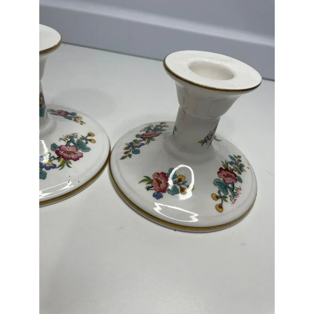 A pair Coalport Ming Rose Candlestick holder  3